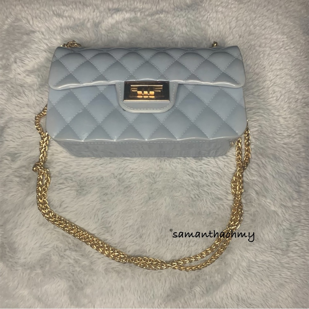 Gray Purse with Gold Chain